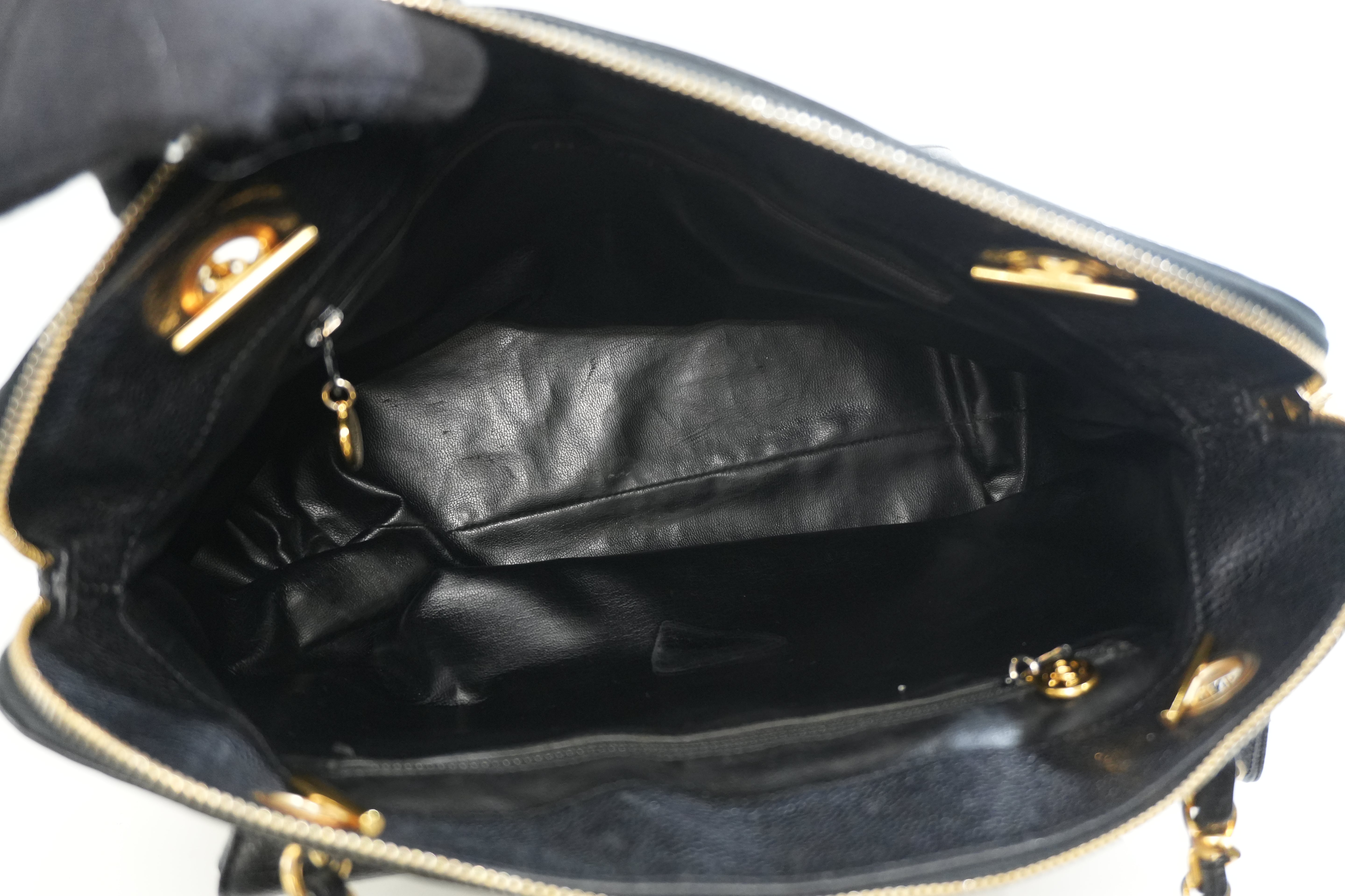 Pre-owned Chanel Caviar Skin Chain Tote Bag Black