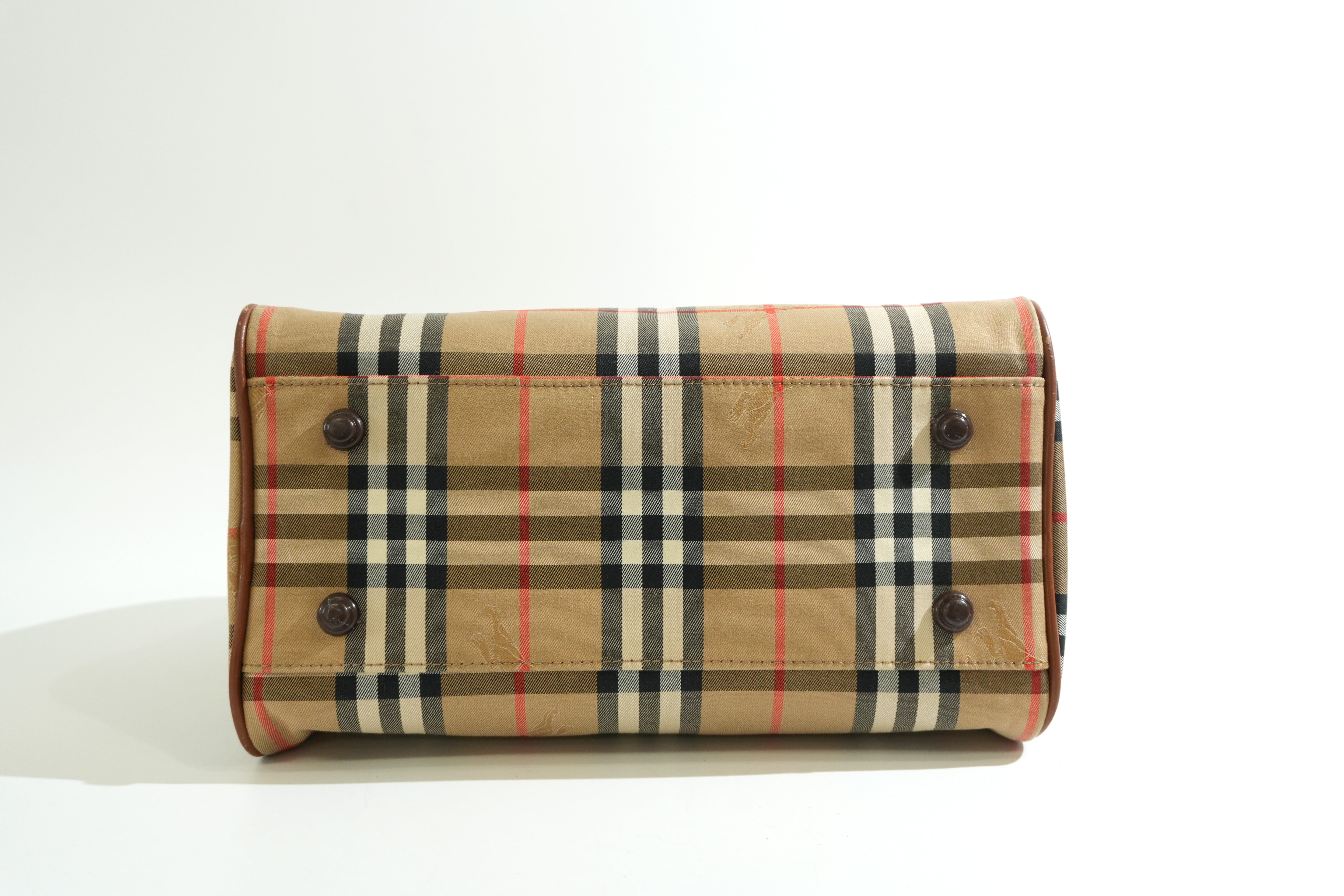 Pre-owned Burberry Haymarket Check Boston Handbag Brown