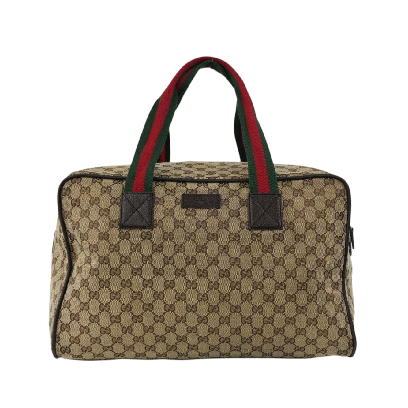 Pre-Owned Gucci Fabric Canvas Web Sherryline Duffle Bag Brown