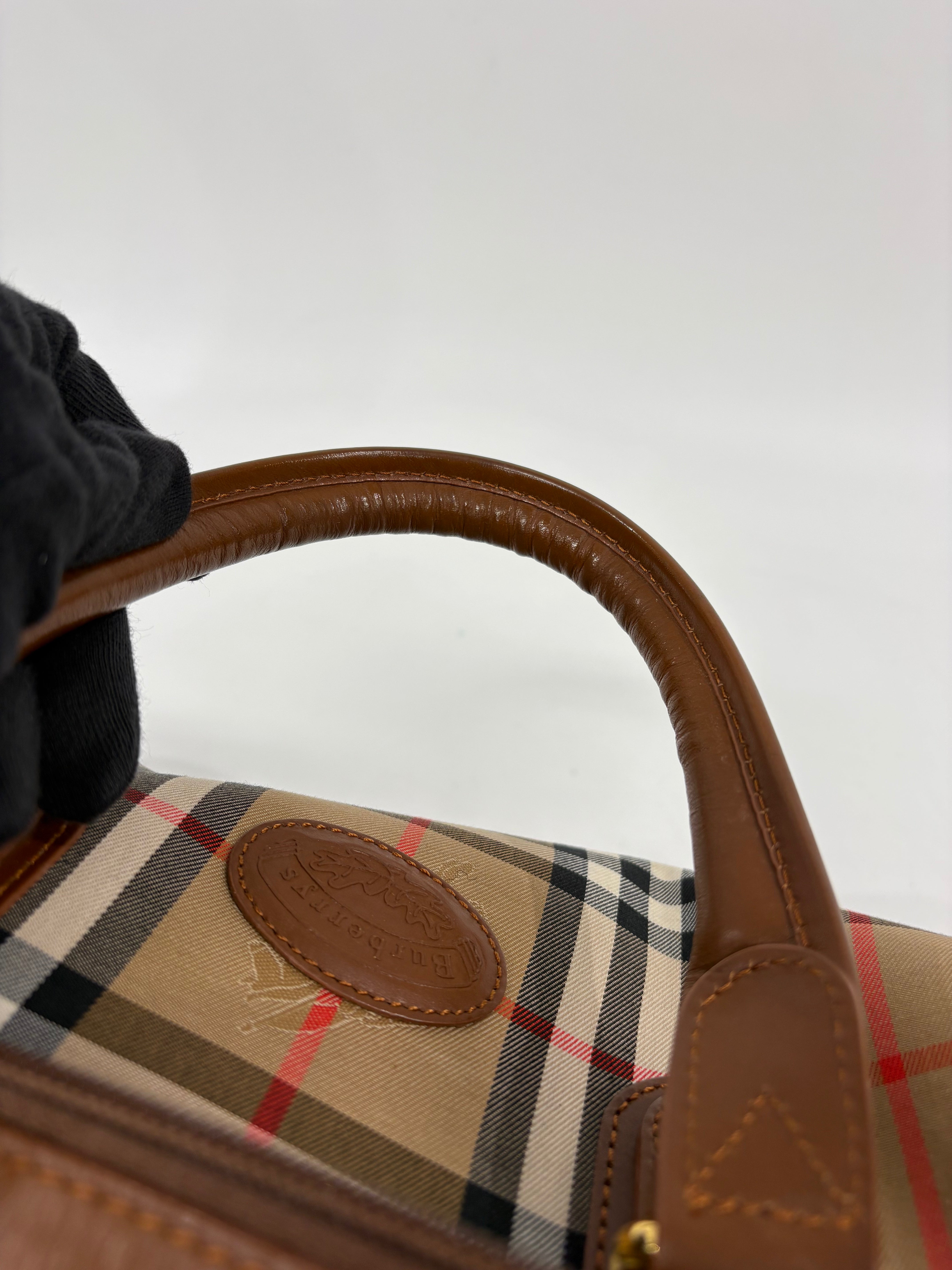 Pre-owned Burberry Haymarket Duffle Bag Brown
