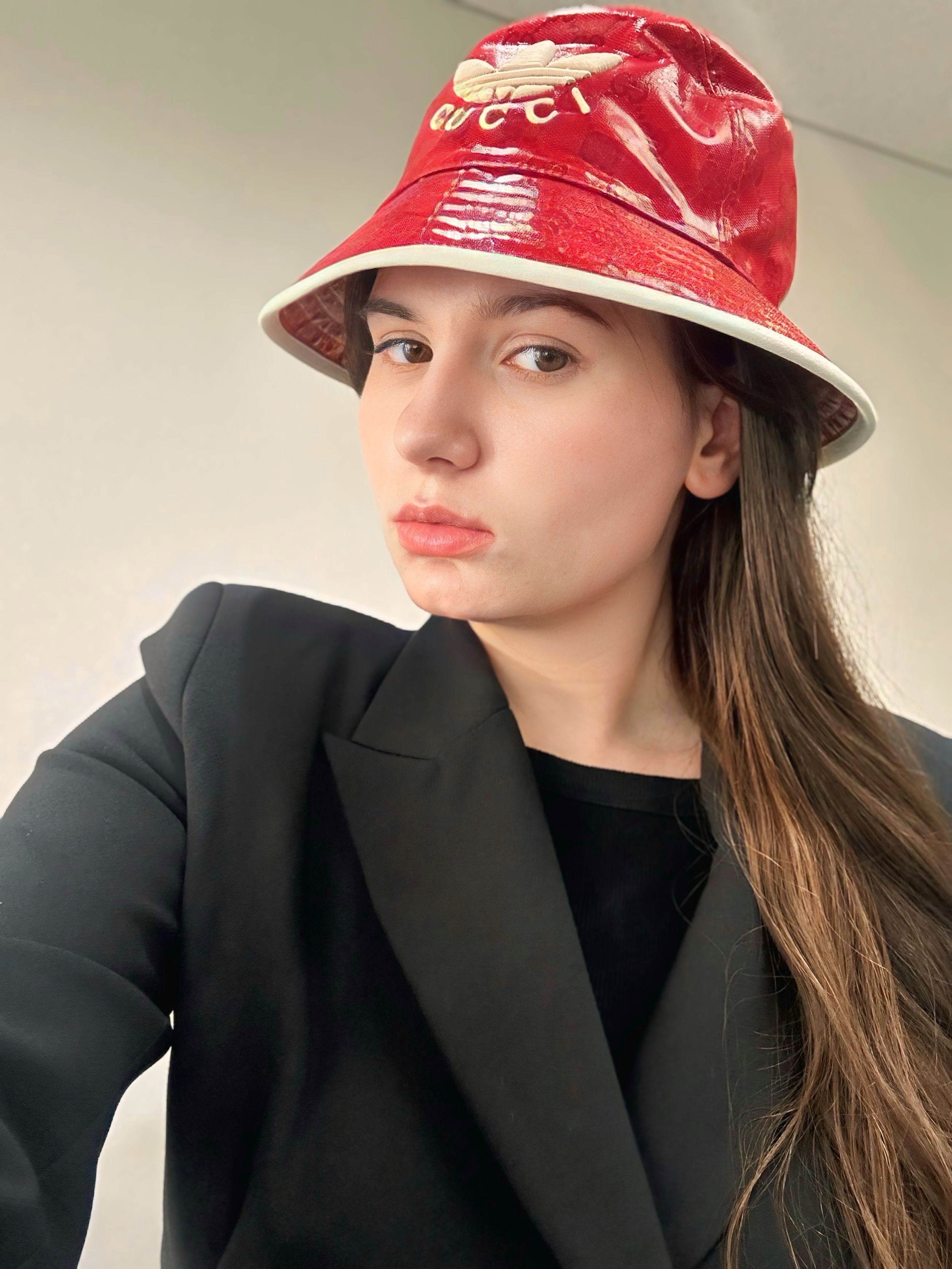 Pre-owned Gucci Adidas Collab Bucket Hat M Size Red