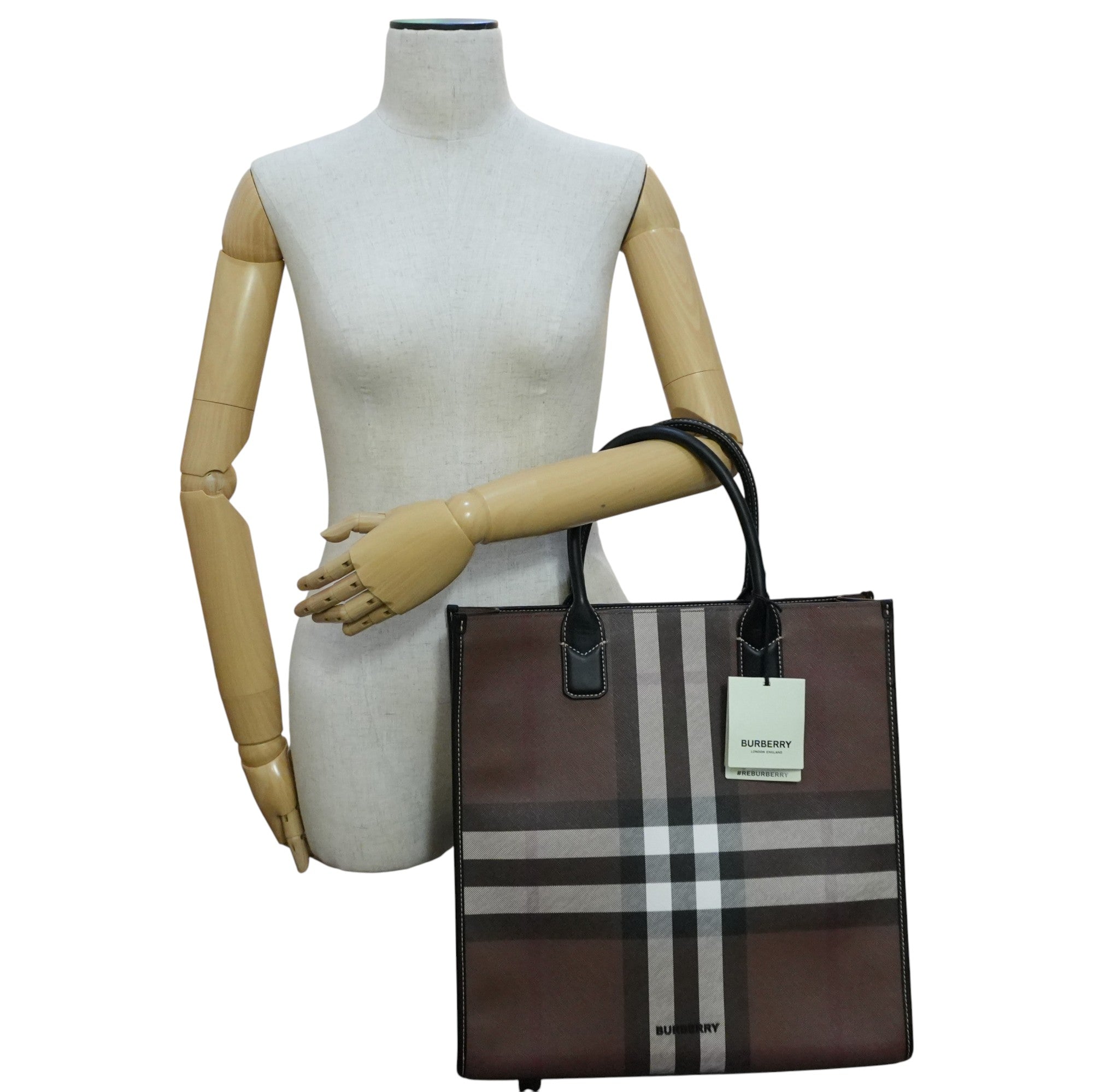 Pre-owned Burberry Two Way Medium Check Denny Tote Bag Brown