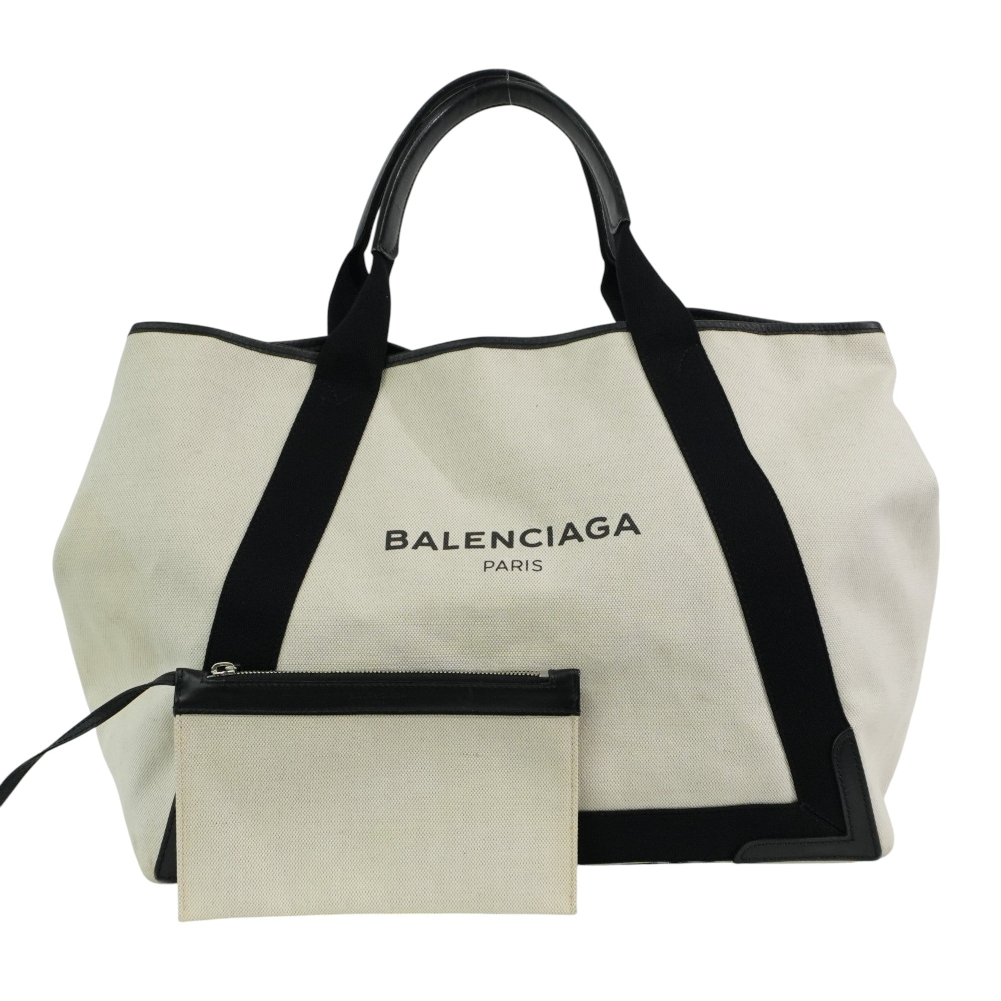 Pre-owned Balenciaga Navy Cabas Large Handbag Black and White