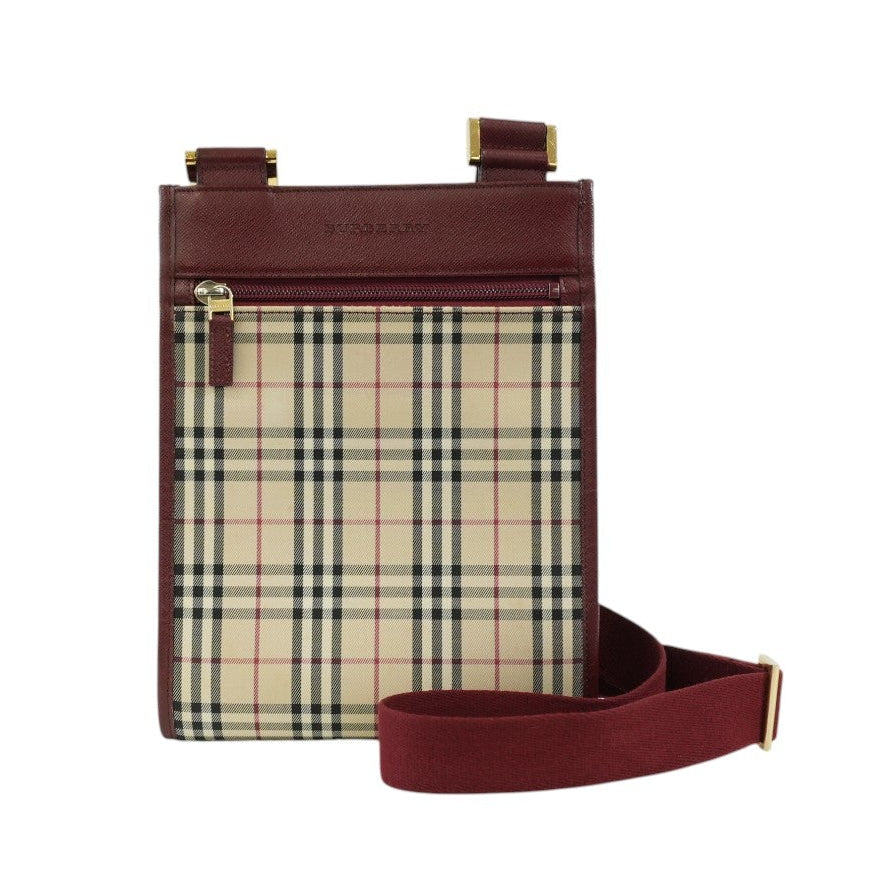 Pre-owned Burberry Nova Check Shoulder Bag Burgundy and Beige