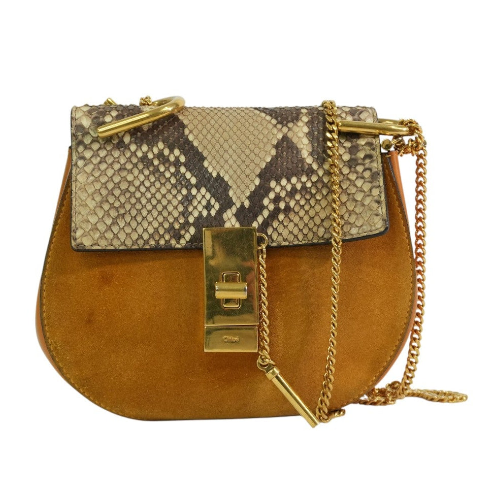 Pre-owned Chloe Suede Leather Drew Chain Shoulder Bag Mustard