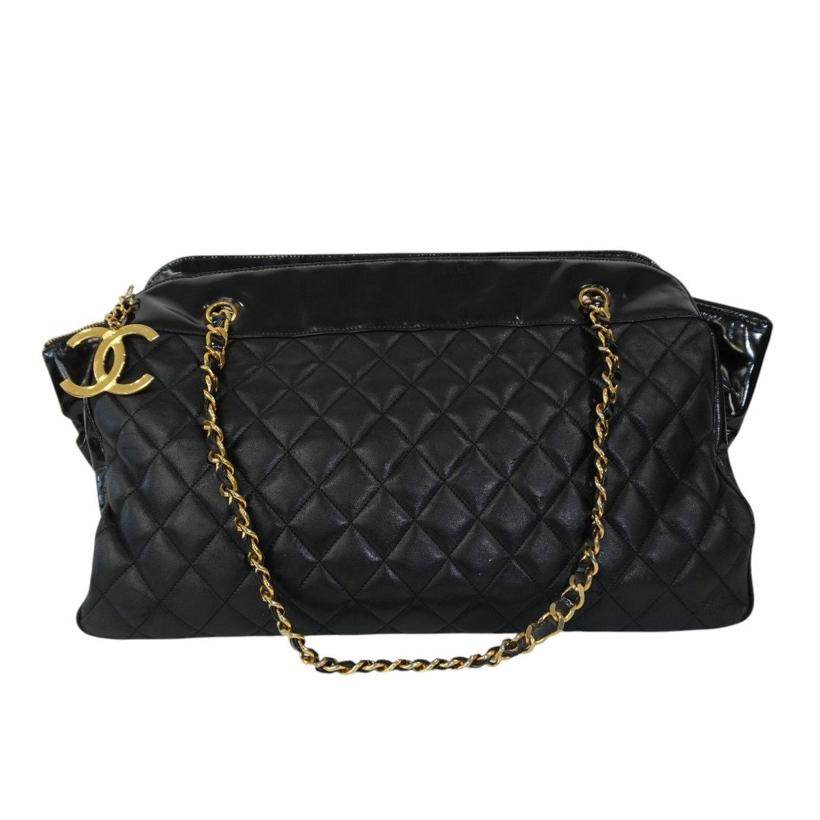 Pre-owned Chanel Lambskin Leather Chain Tote Bag Black