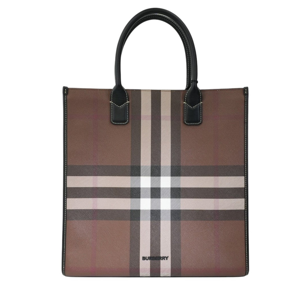 Pre-owned Burberry Two Way Medium Check Denny Tote Bag Brown