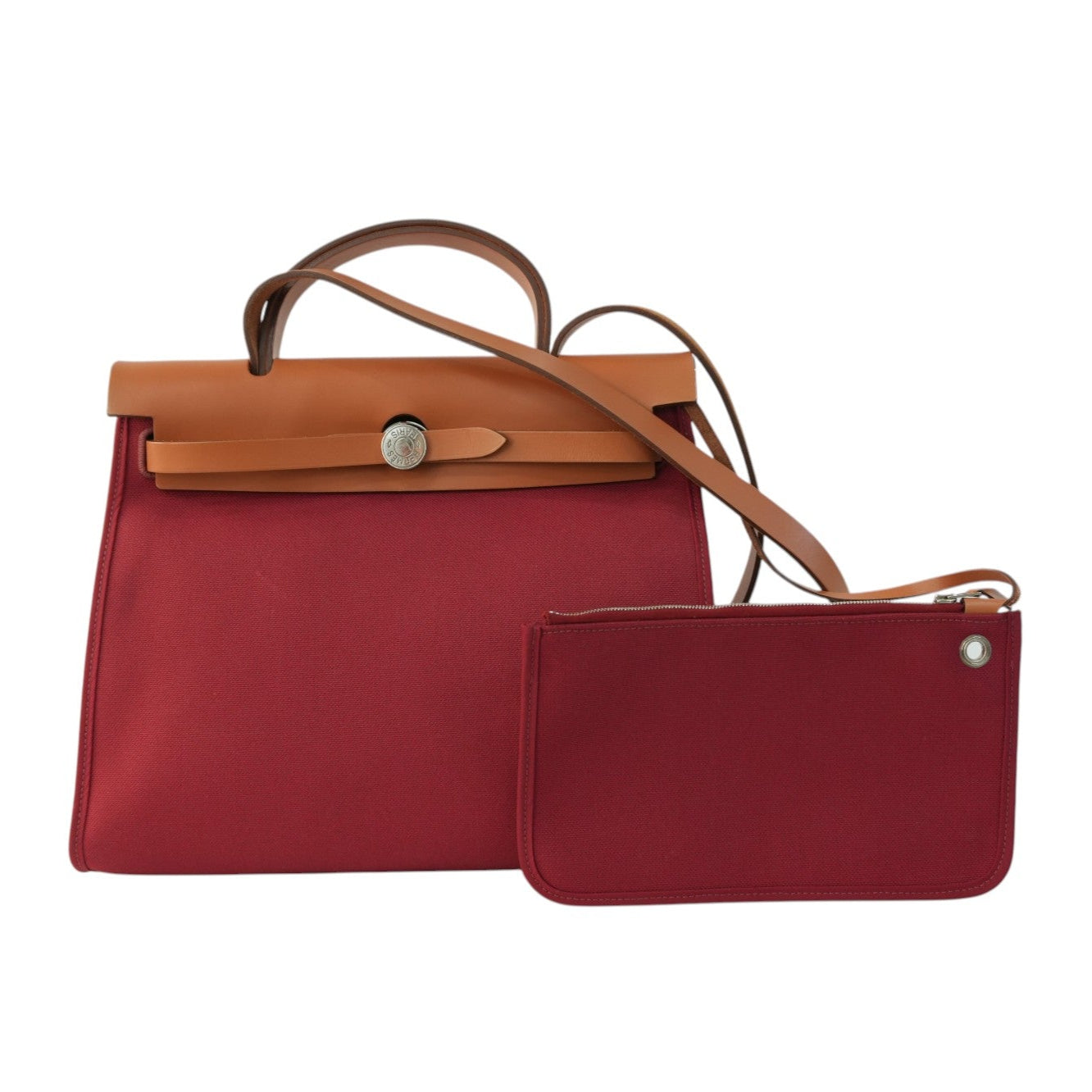 Pre-owned Hermes Canvas Herzip Tote Bag Red Orange