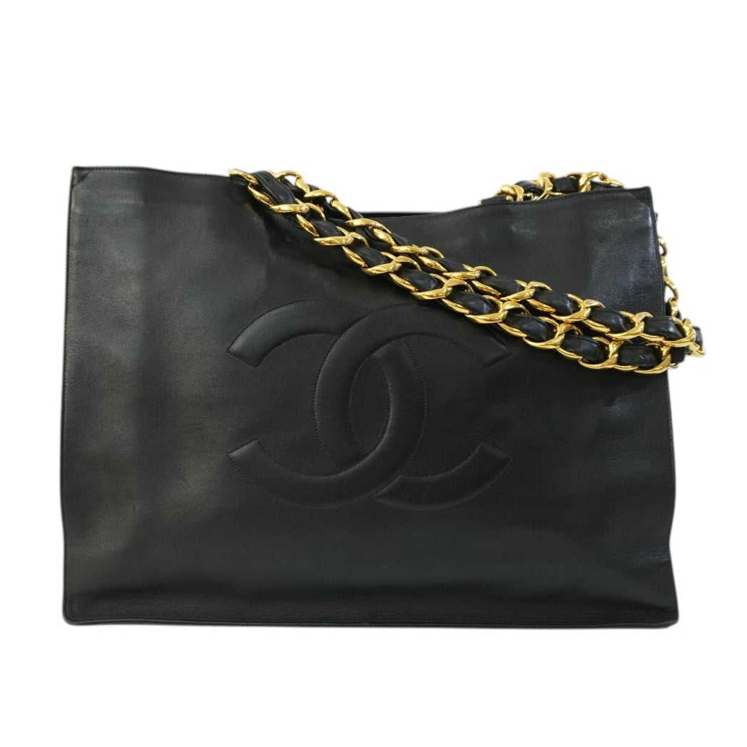 Pre-owned Chanel Lambskin Leather Chain Tote Bag Black