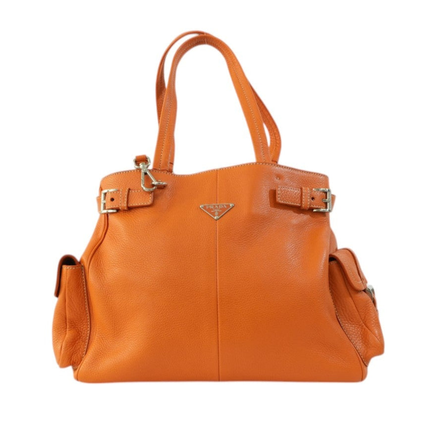 Prada Leather Tote Bag Orange Used