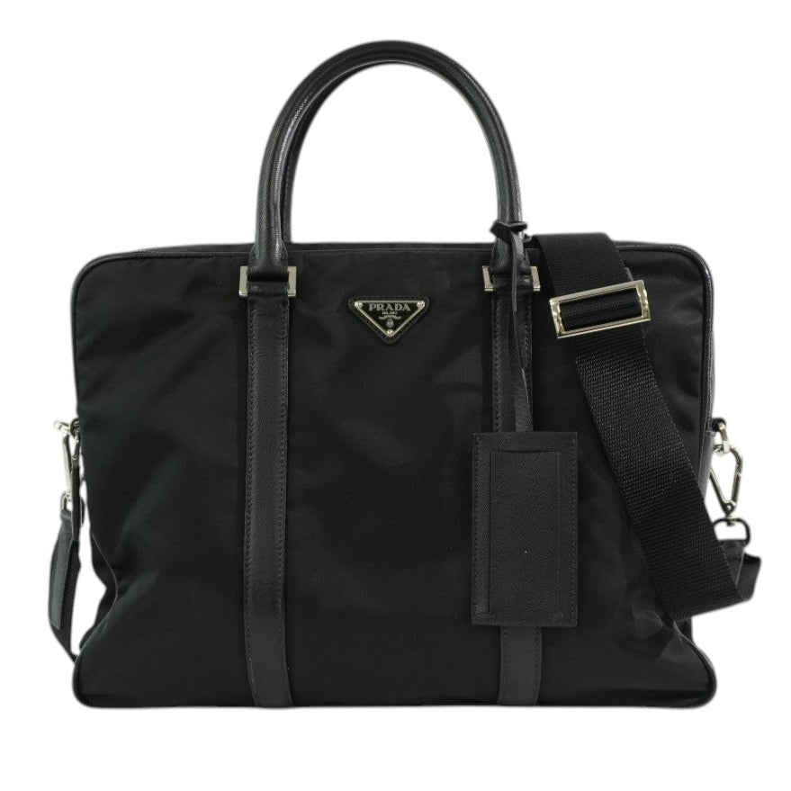 Pre-owned Prada Nylon Two Way Laptop Shoulder Bag Black