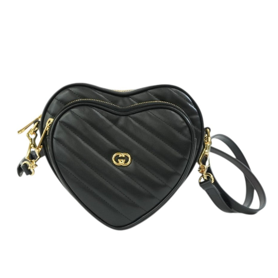 Gucci Leather Marmont Heart Shoulder Bag Black Used