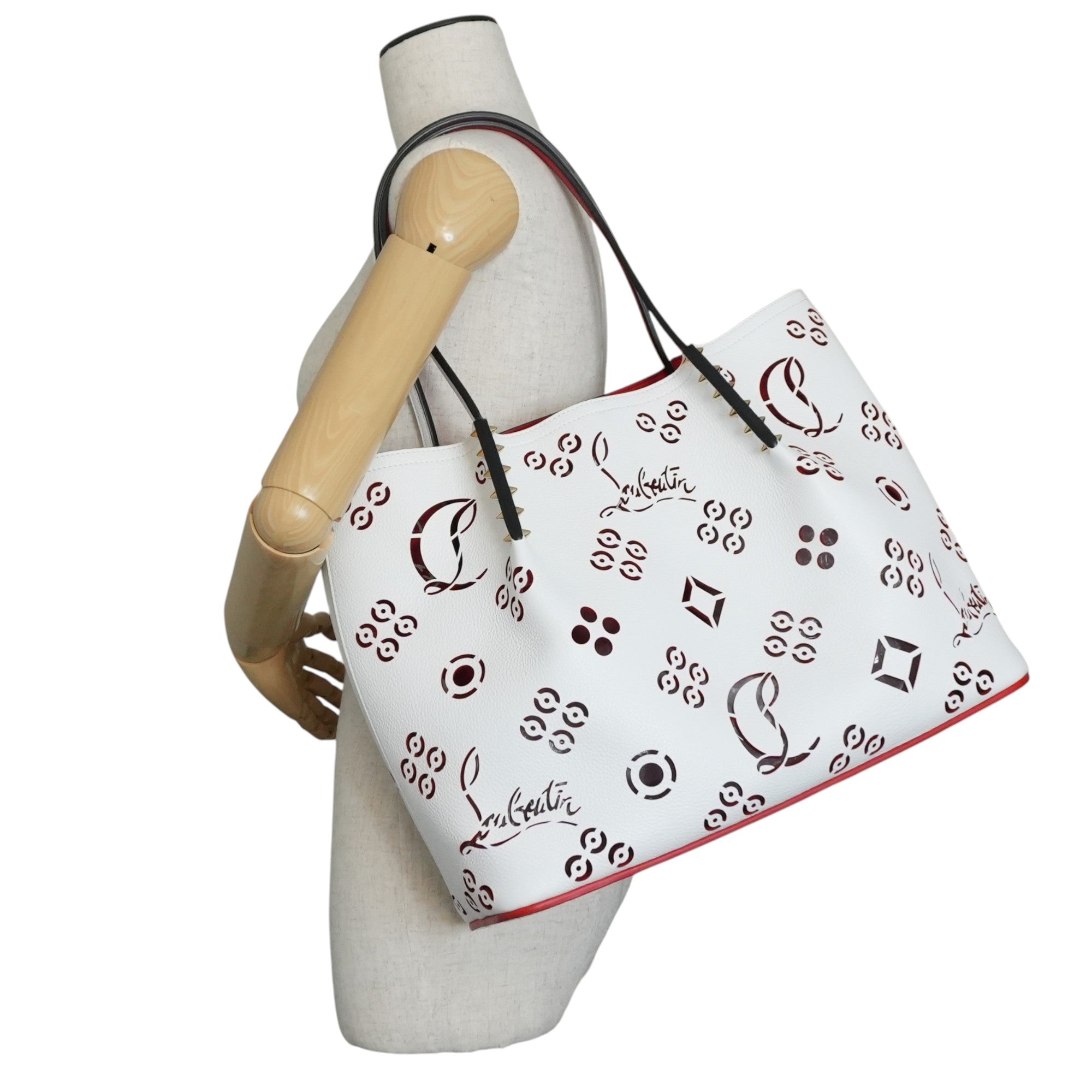 Pre-owned Christian Louboutin Leather Cabarock Perforated Tote Bag White
