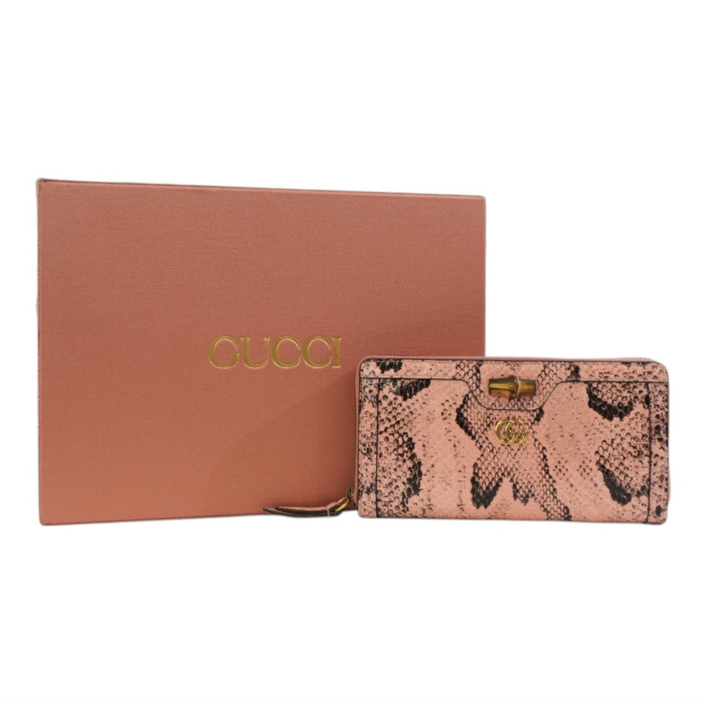 Pre-owned Gucci Snakeskin Leather Zippy Wallet Pink