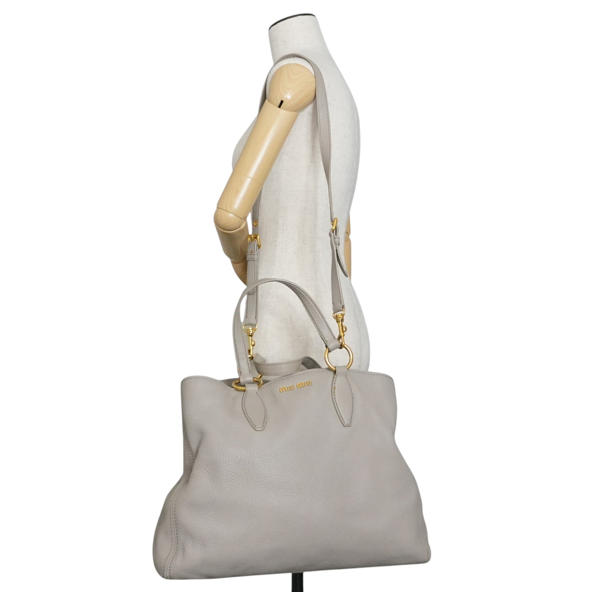 Pre-owned Miumiu Leather Two Way Tote Bag Gray
