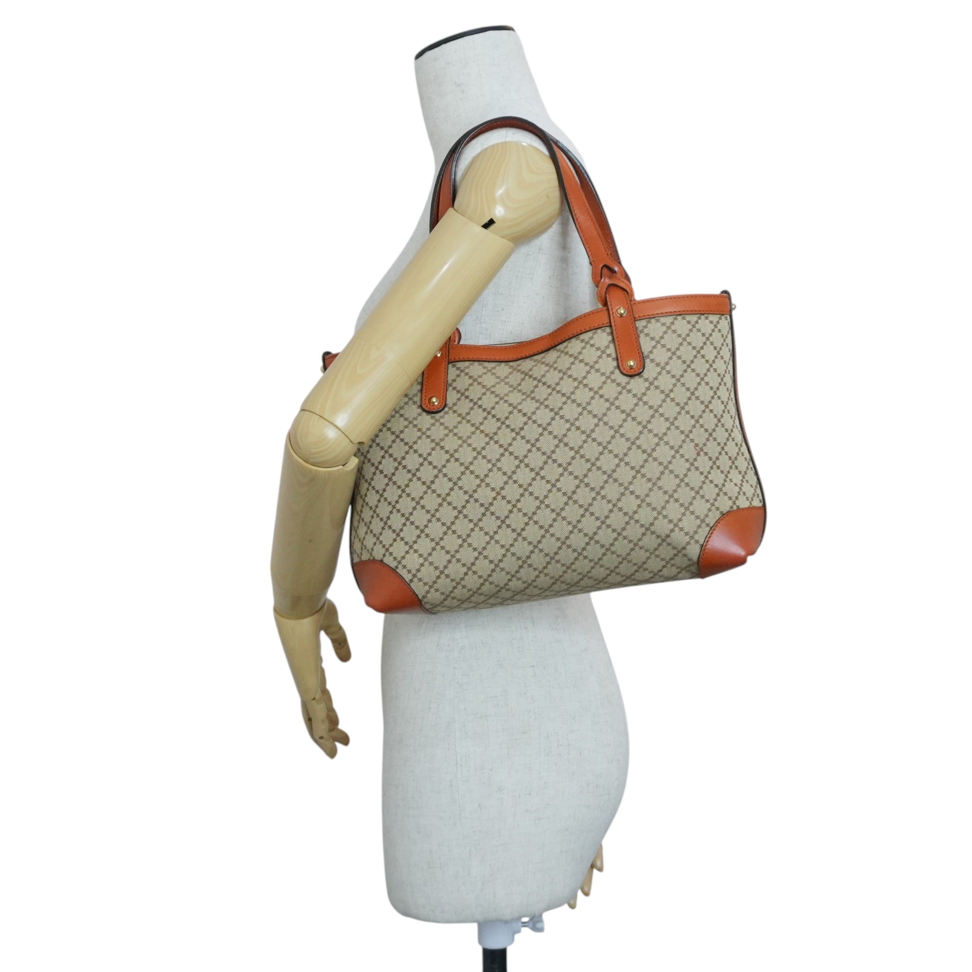 Pre-owned Gucci Fabric Canvas Diamond Tote Bag with Pouch Orange