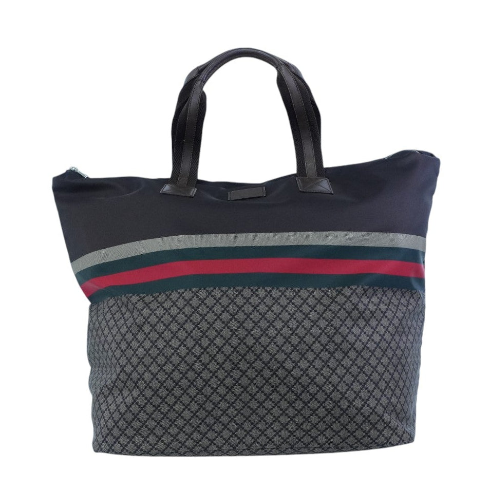 Pre-owned Gucci Nylon Diamante Travel Tote Bag Brown
