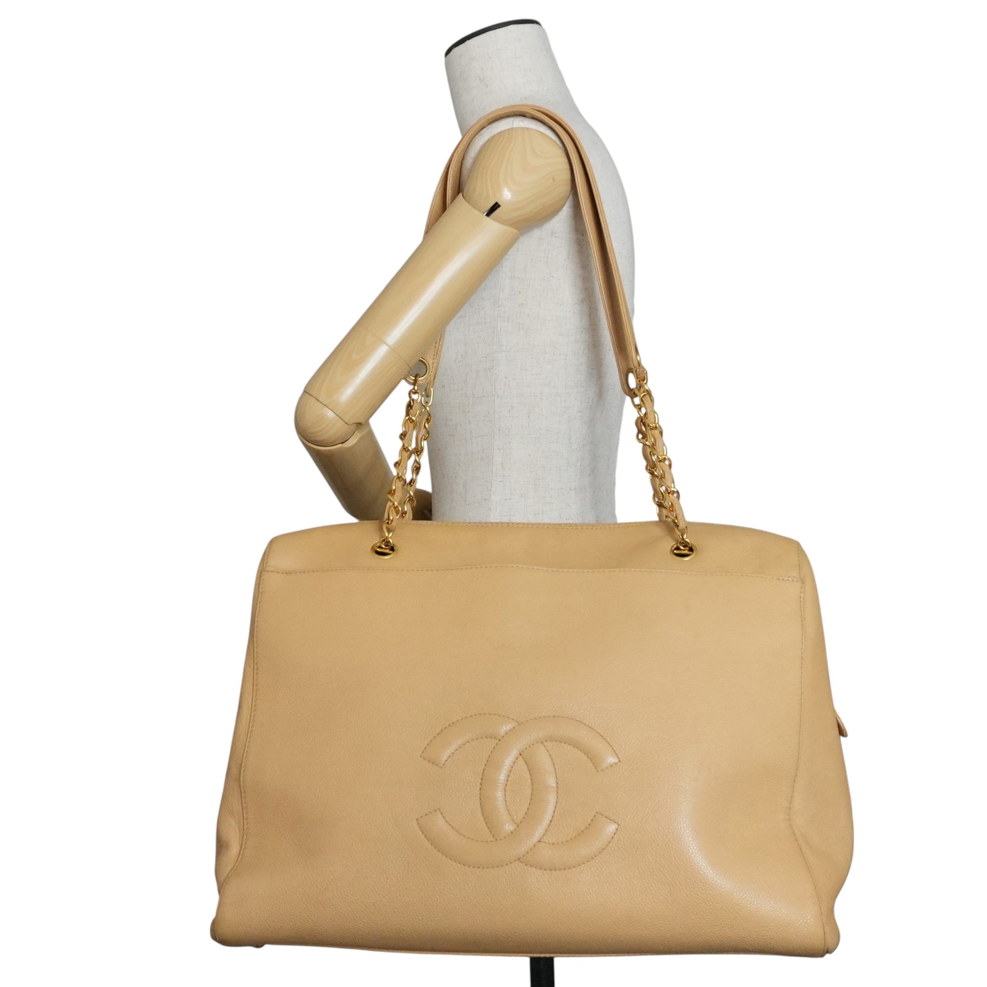 Pre-loved Chanel Caviar Skin Matelasse Coco Mark Tote Bag Beige