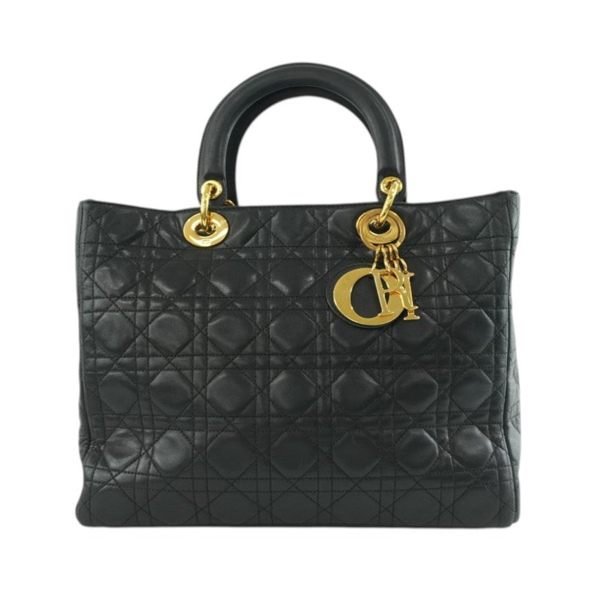 Christian Dior Lambskin Leather Lady Dior Handbag Black Used