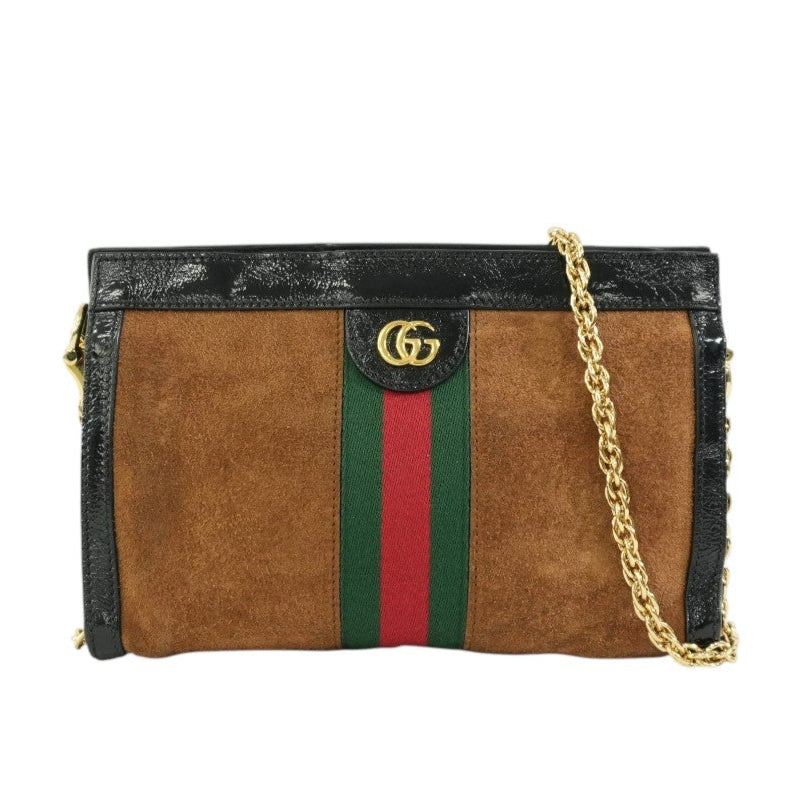 Pre-owned Gucci Suede Leather Chain Shoulder Bag Brown