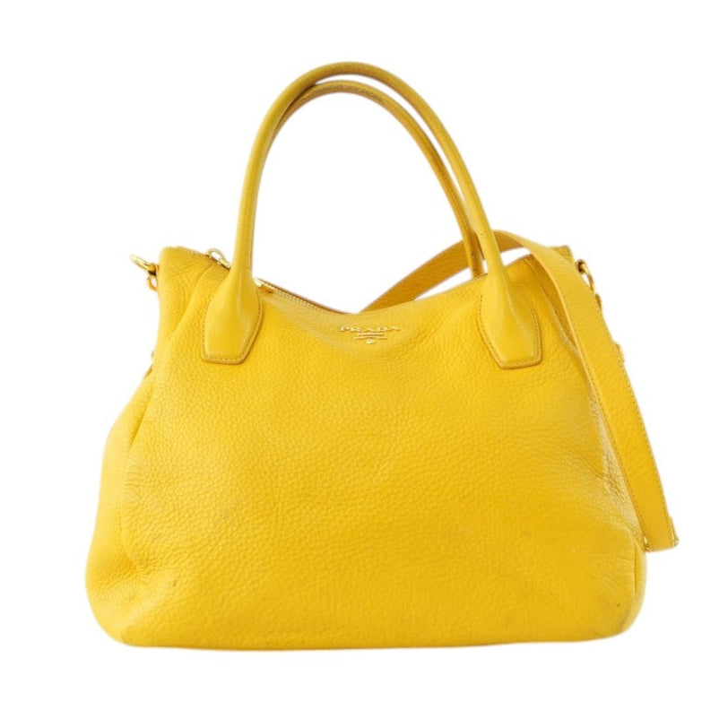 Pre-owned Prada Leather Two Way Shoulder Bag Yellow