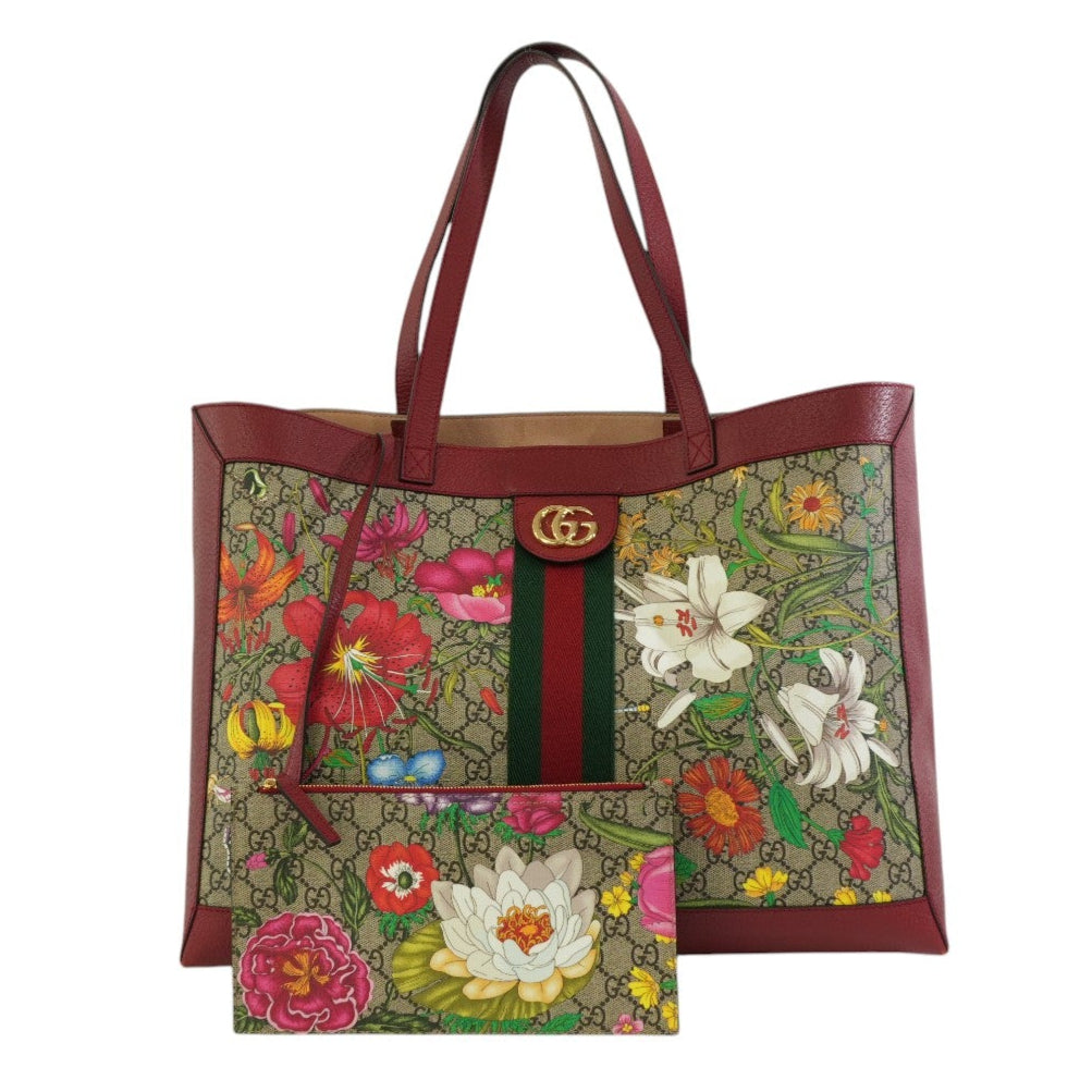 Pre-owned Gucci GG Flora Tote Bag Red