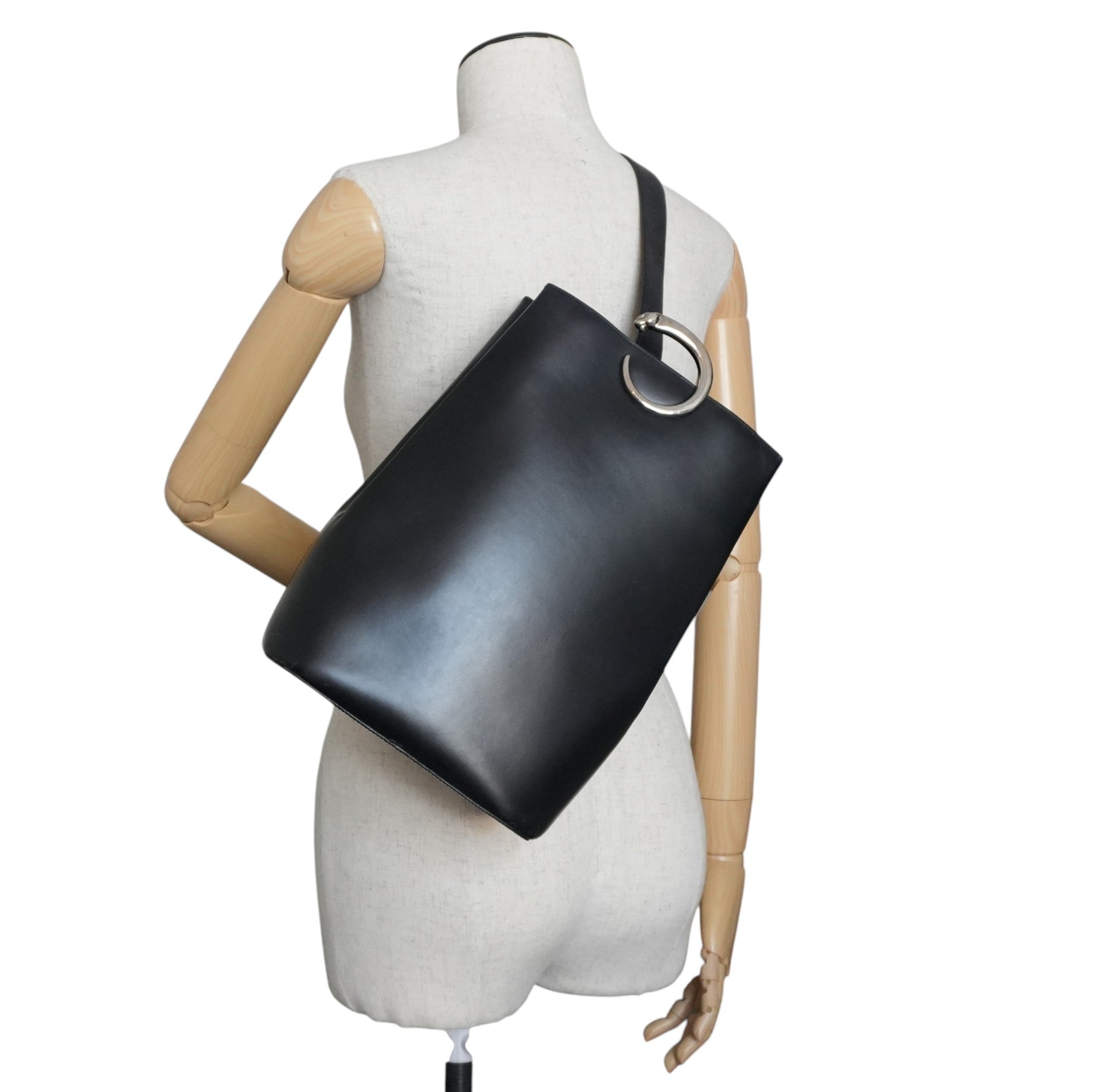 Pre-owned Cartier Leather Panthere Shoulder Bag Black