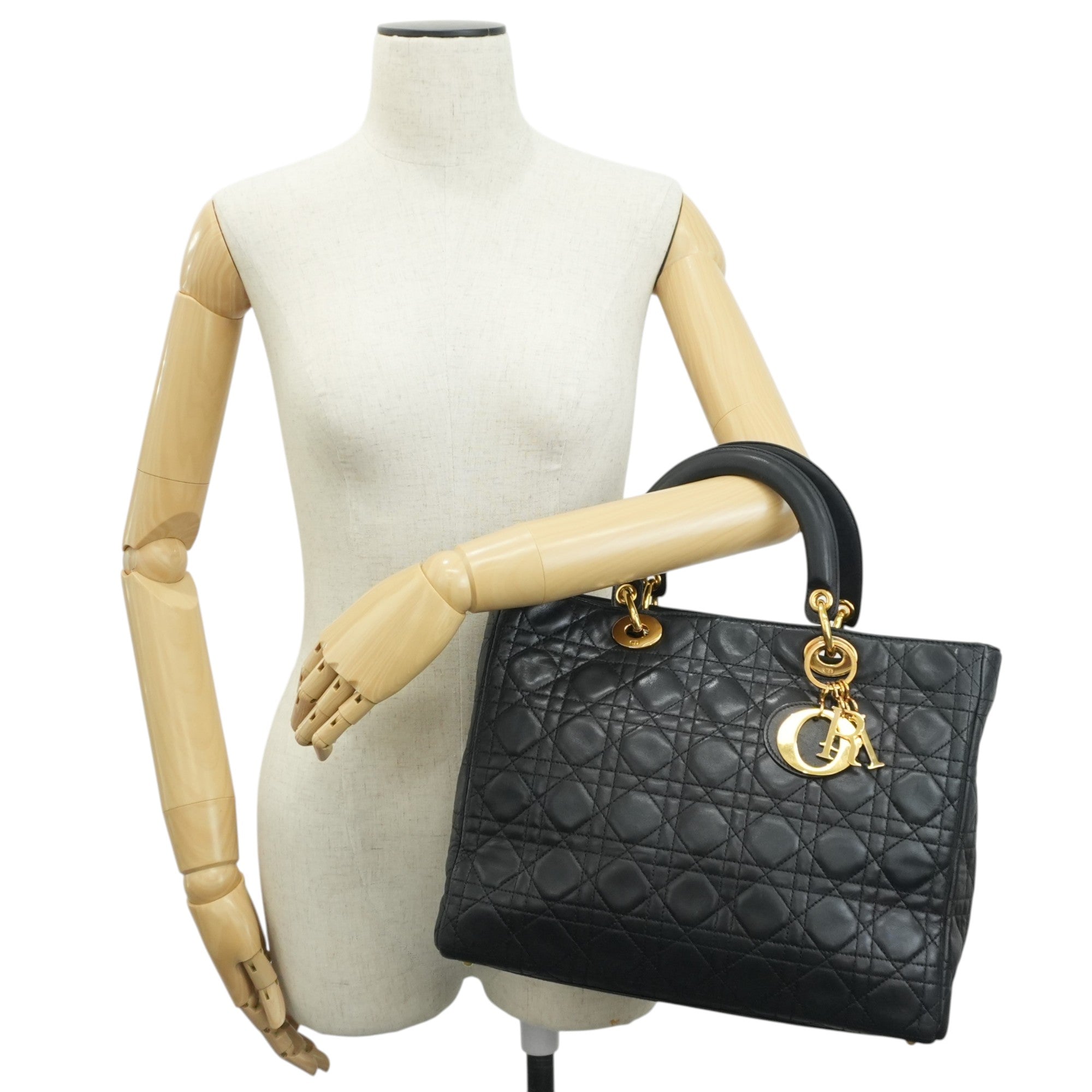 Christian Dior Lambskin Leather Lady Dior Handbag Black Used