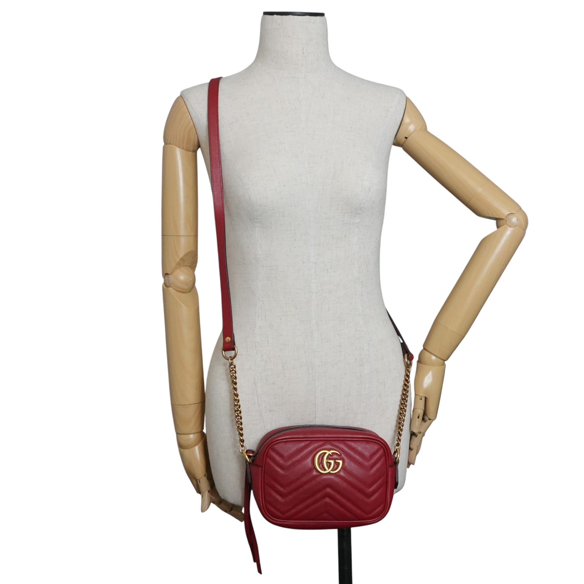 Pre-owned Gucci Marmont Chain Shoulder Bag Red