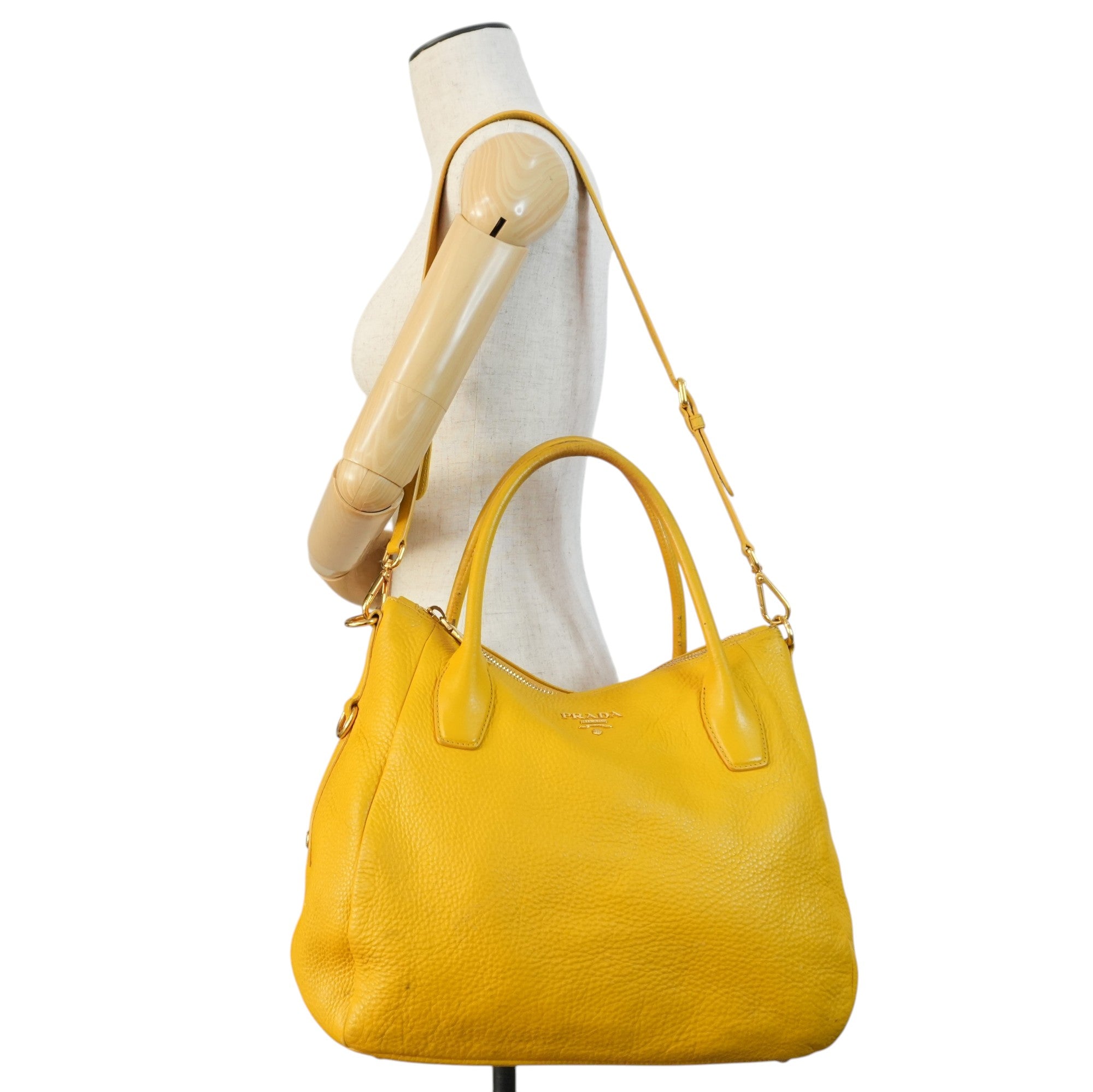 Pre-owned Prada Leather Two Way Shoulder Bag Yellow