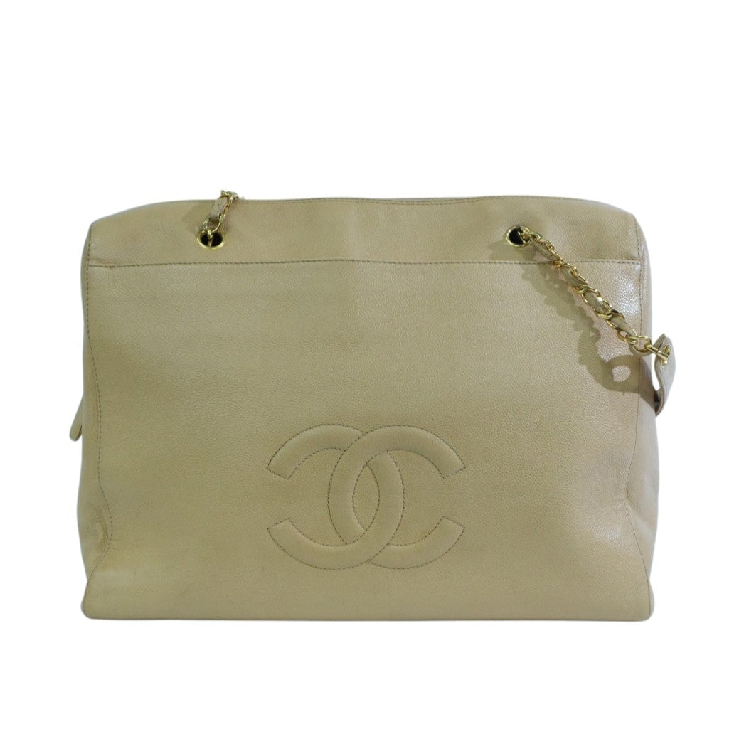Pre-loved Chanel Caviar Skin Matelasse Coco Mark Tote Bag Beige